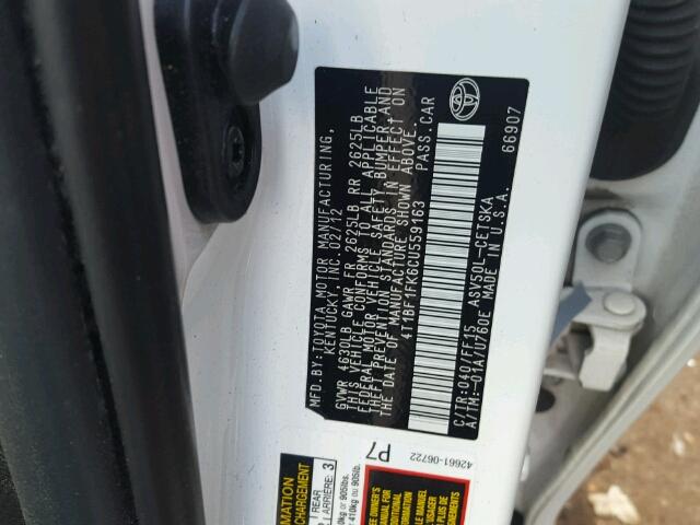 4T1BF1FK6CU559163 - 2012 TOYOTA CAMRY BASE WHITE photo 10