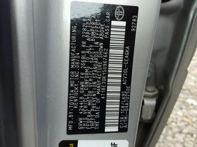 4T1BE30K15U967662 - 2005 TOYOTA CAMRY LE SILVER photo 10