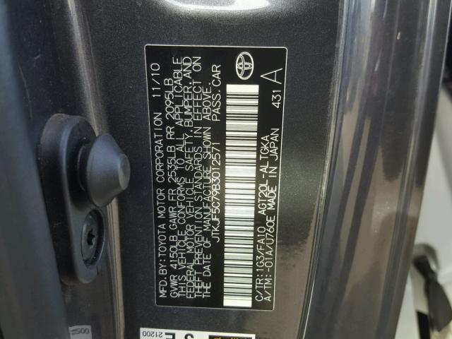 JTKJF5C79B3012571 - 2011 TOYOTA SCION TC გრაფიტი ფოტო 10