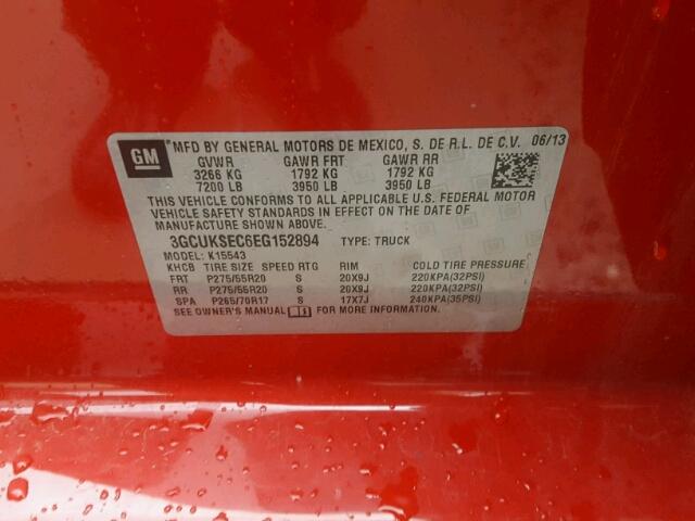 3GCUKSEC6EG152894 - 2014 CHEVROLET SILVERADO RED photo 10