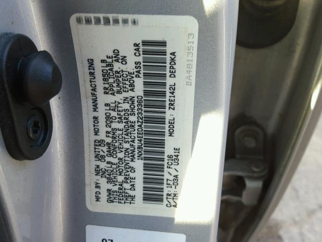 1NXBU4EE0AZ233360 - 2010 TOYOTA COROLLA BA SILVER photo 10