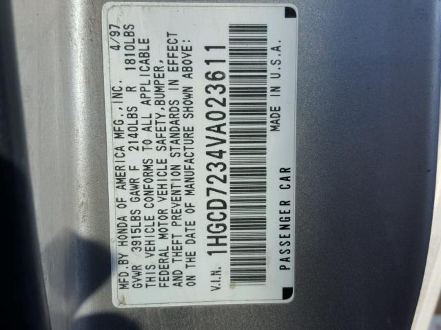 1HGCD7234VA023611 - 1997 HONDA ACCORD LX SILVER photo 10