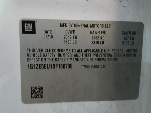 1G1ZE5EU1BF150788 - 2011 CHEVROLET MALIBU LTZ 白色 照片 10