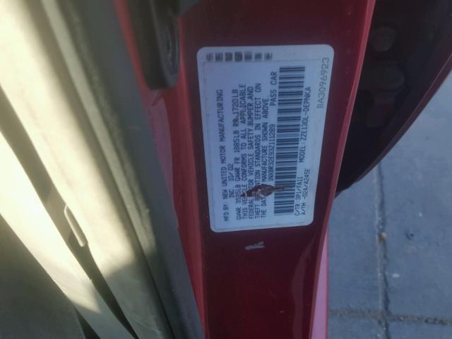 1NXBR32E93Z111289 - 2003 TOYOTA COROLLA CE RED photo 10