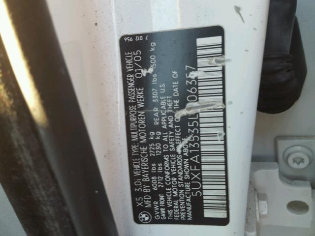 5UXFA13535LY06357 - 2005 BMW X5 3.0I WHITE photo 10