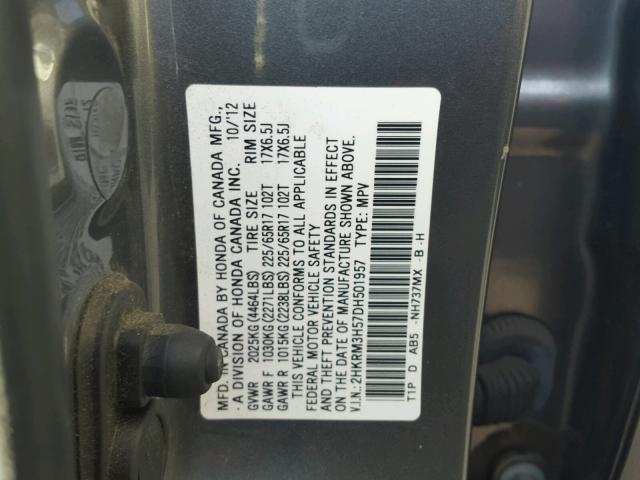 2HKRM3H57DH501957 - 2013 HONDA CR-V EX GRAY photo 10