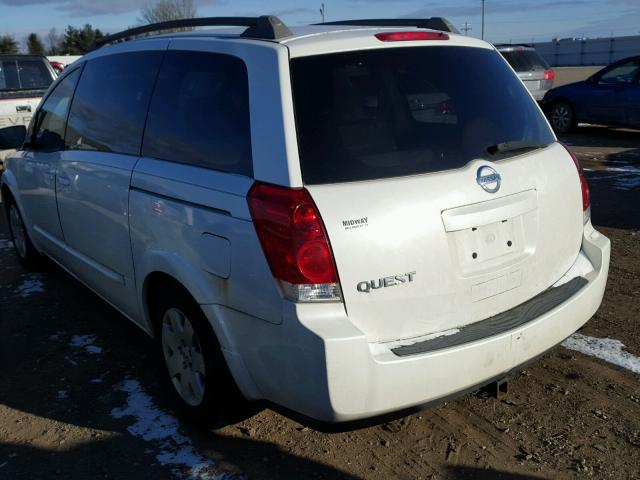 5N1BV28U25N118733 - 2005 NISSAN QUEST S WHITE photo 3