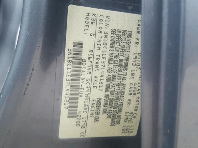 3N1BC11E37L441217 - 2007 NISSAN VERSA S GRAY photo 10