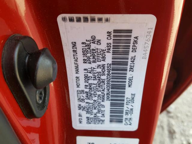 1NXBU40E89Z084652 - 2009 TOYOTA COROLLA BA RED photo 10