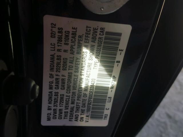 19XFB2F8XCE338420 - 2012 HONDA CIVIC EX Qara foto 10