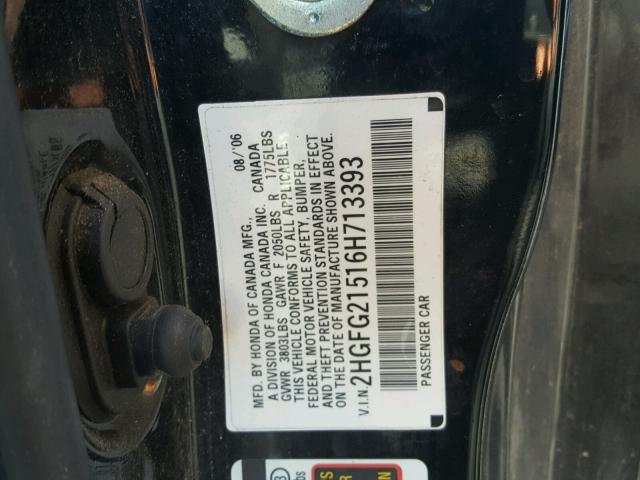 2HGFG21516H713393 - 2006 HONDA CIVIC SI BLACK photo 10