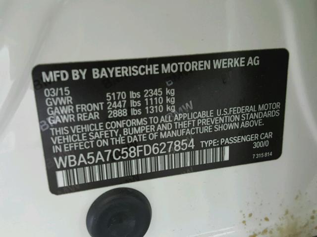 WBA5A7C58FD627854 - 2015 BMW 528 XI WHITE photo 10