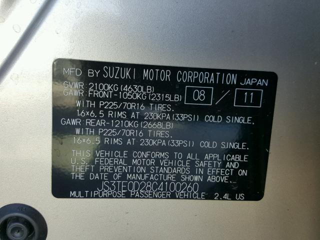 JS3TE0D28C4100260 - 2012 SUZUKI GRAND VITA GOLD photo 10