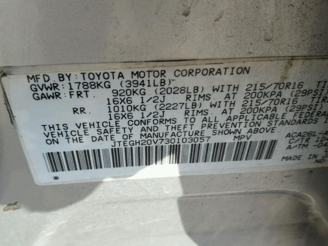 JTEGH20V730103057 - 2003 TOYOTA RAV4 SILVER photo 10