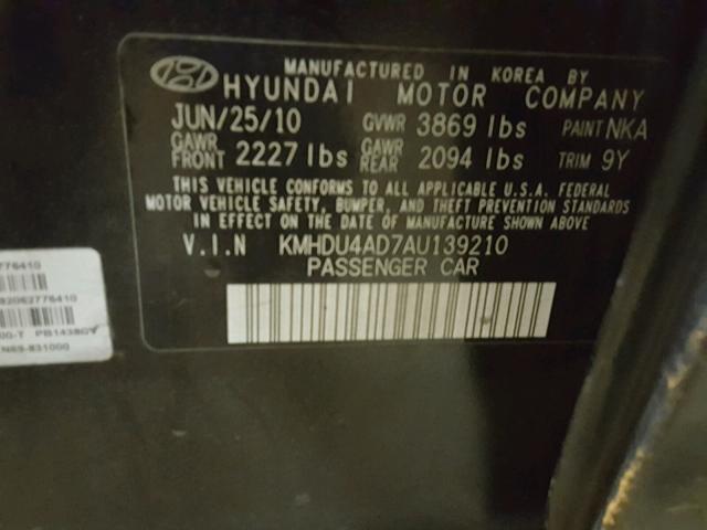 KMHDU4AD7AU139210 - 2010 HYUNDAI ELANTRA BL BLACK photo 10