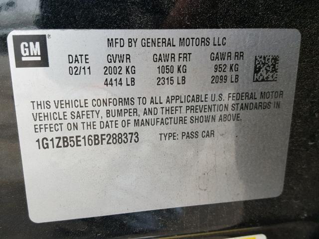 1G1ZB5E16BF288373 - 2011 CHEVROLET MALIBU LS Qara foto 10