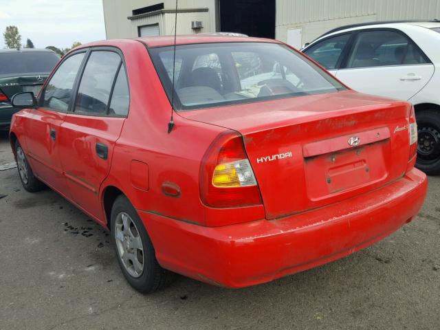 KMHCG45C92U267759 - 2002 HYUNDAI ACCENT GL RED photo 3