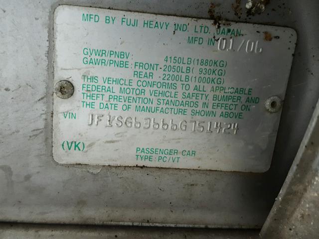 JF1SG63666G751474 - 2006 SUBARU FORESTER 2 TAN photo 10