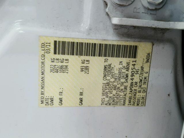 1N4BL2AP0BN490541 - 2011 NISSAN ALTIMA SR WHITE photo 10