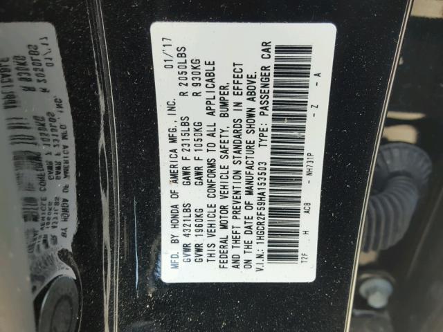 1HGCR2F59HA153503 - 2017 HONDA ACCORD SPO BLACK photo 10