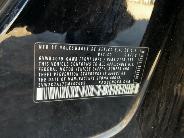 3VW2K7AJ7CM402065 - 2012 VOLKSWAGEN JETTA BASE BLACK photo 10