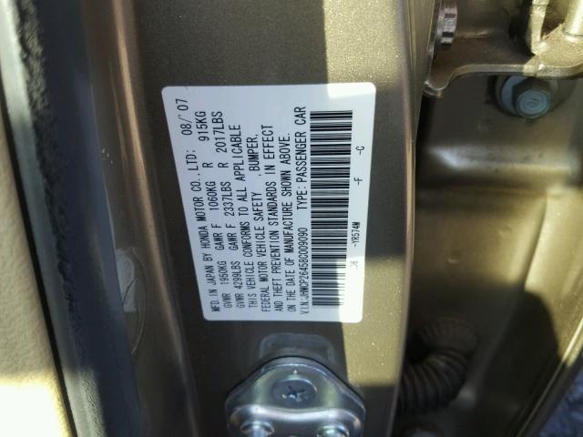 JHMCP26458C009090 - 2008 HONDA ACCORD LXP GOLD photo 10