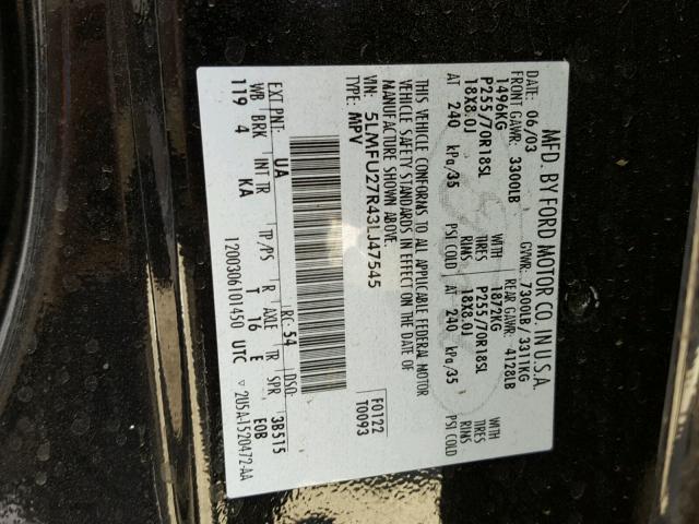 5LMFU27R43LJ47545 - 2003 LINCOLN NAVIGATOR BLACK photo 10