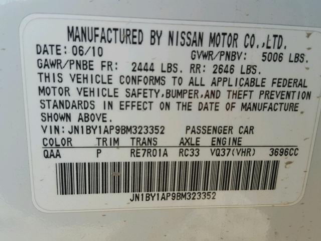 JN1BY1AP9BM323352 - 2011 INFINITI M37 WHITE photo 10