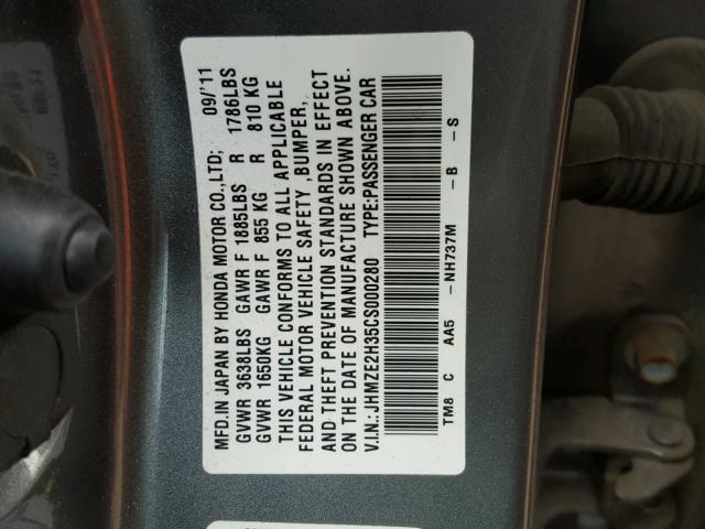 JHMZE2H35CS000280 - 2012 HONDA INSIGHT GRAY photo 10