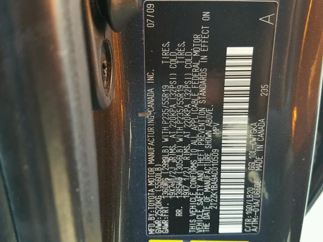 2T2ZK1BA9AC010509 - 2010 LEXUS RX 350 CHARCOAL photo 10