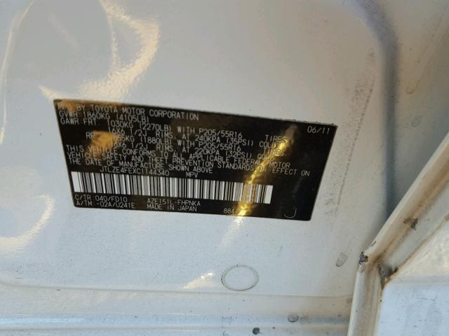 JTLZE4FEXC1144340 - 2012 TOYOTA SCION XB Blanco foto 10