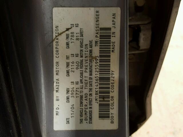 JM1BK143651255993 - 2005 MAZDA 3 HATCHBAC GRAY photo 10