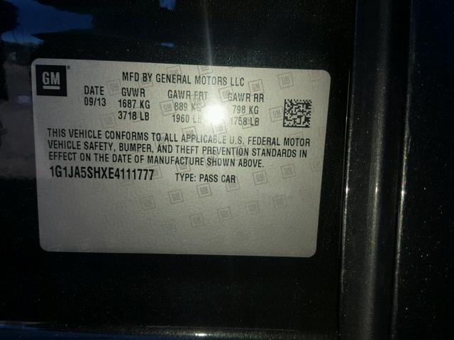 1G1JA5SHXE4111777 - 2014 CHEVROLET SONIC LS CHARCOAL photo 10