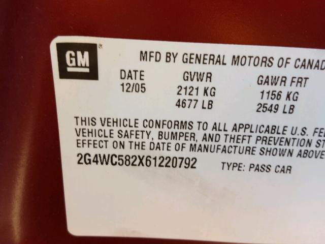 2G4WC582X61220792 - 2006 BUICK LACROSSE C RED photo 10