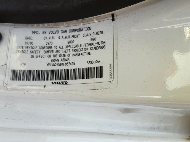 YV1VW27594F057425 - 2004 VOLVO V40 1.9T WHITE photo 10