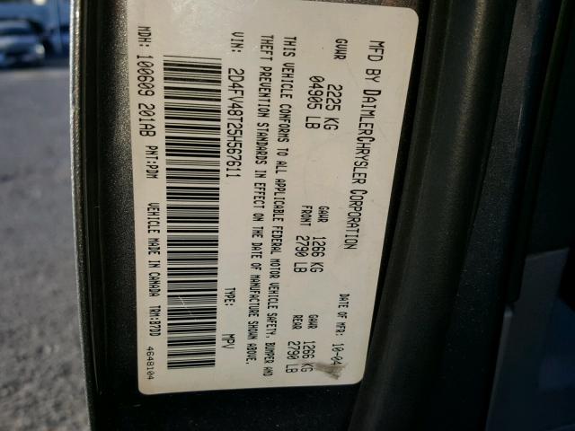 2D4FV48T25H567611 - 2005 DODGE MAGNUM SE GRAY photo 10