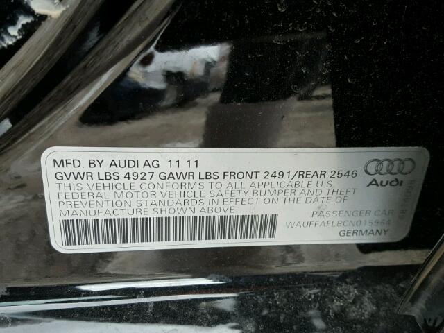 WAUFFAFL8CN015964 - 2012 AUDI A4 PREMIUM BLACK photo 10