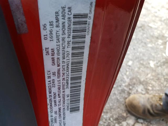 3VWRR31CX6M411707 - 2006 VOLKSWAGEN NEW BEETLE Qırmızı foto 10