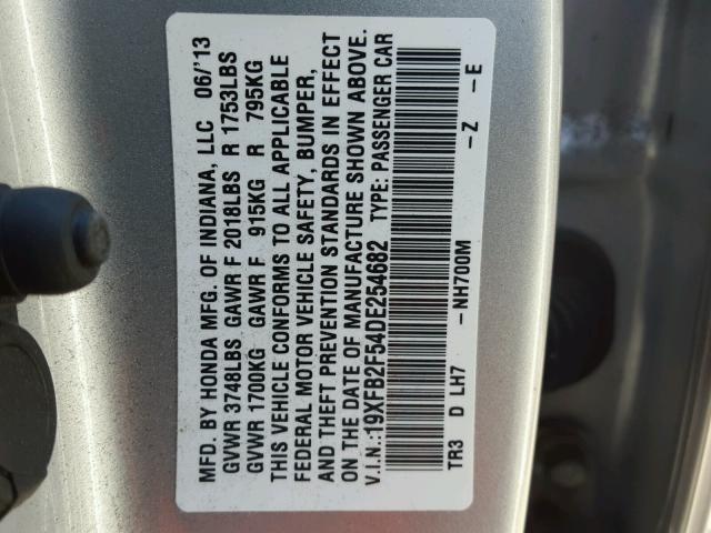 19XFB2F54DE254682 - 2013 HONDA CIVIC LX SILVER photo 10