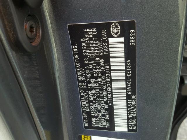 4T1BK46K37U539181 - 2007 TOYOTA CAMRY NEW GRAY photo 10