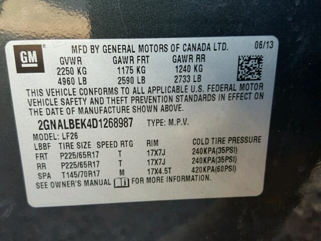 2GNALBEK4D1268987 - 2013 CHEVROLET EQUINOX LS BLACK photo 10