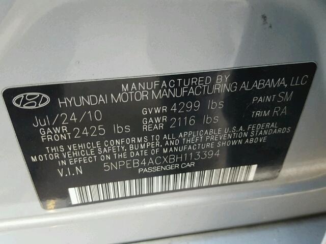 5NPEB4ACXBH113394 - 2011 HYUNDAI SONATA GLS SILVER photo 10