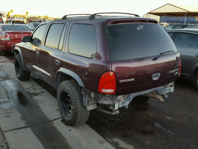 1D4HR38N43F620848 - 2003 DODGE DURANGO SP MAROON photo 3