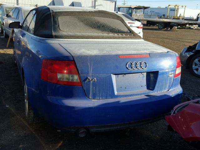 WAUDT48H74K017993 - 2004 AUDI A4 QUATTRO BLUE photo 3