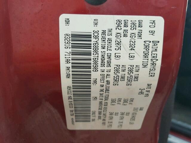 3C8FY68B05T600909 - 2005 CHRYSLER PT CRUISER BURGUNDY photo 10