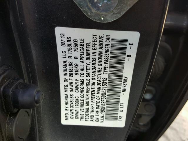 19XFB2F59DE215313 - 2013 HONDA CIVIC LX GRAY photo 10