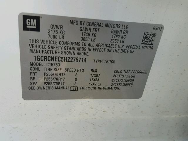 1GCRCNEC5HZ276714 - 2017 CHEVROLET SILVERADO WHITE photo 10