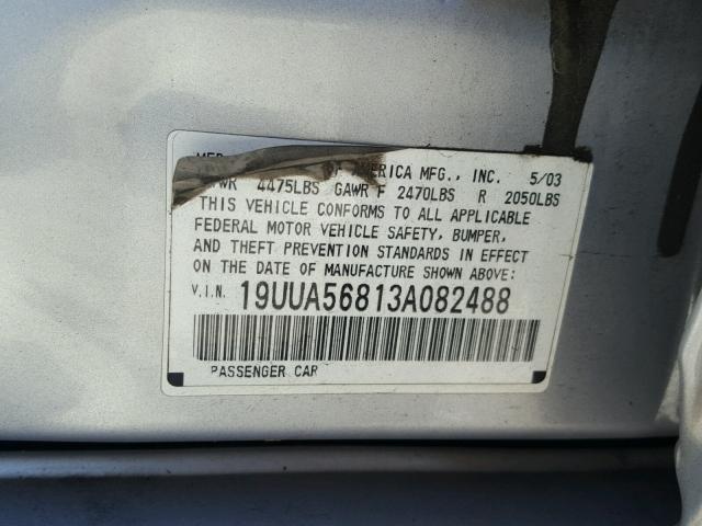 19UUA56813A082488 - 2003 ACURA 3.2TL TYPE SILVER photo 10