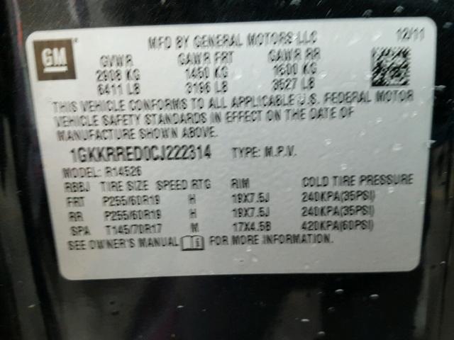 1GKKRRED0CJ222314 - 2012 GMC ACADIA SLT Qara foto 10