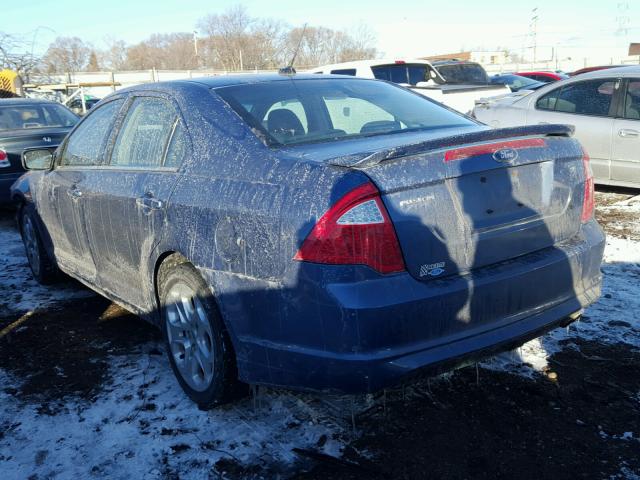 3FAHP0HA1AR372448 - 2010 FORD FUSION SE BLUE photo 3